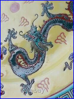 Antique Chinese Colour enamels porcelain plates painted dragon artwork decor