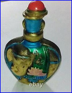 Antique Chinese Metal Enamel Painted Elephant motif snuff bottle