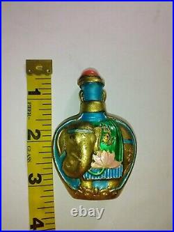 Antique Chinese Metal Enamel Painted Elephant motif snuff bottle