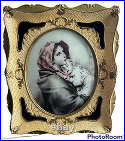 Antique Crystoleum Reverse Painting on Glass Mother & Child Lighted