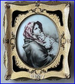 Antique Crystoleum Reverse Painting on Glass Mother & Child Lighted