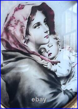 Antique Crystoleum Reverse Painting on Glass Mother & Child Lighted