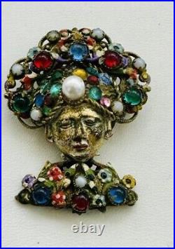 Antique Czech Filigree Enamel Jeweled Brooch Turban Sultan