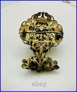 Antique Czech Filigree Enamel Jeweled Brooch Turban Sultan