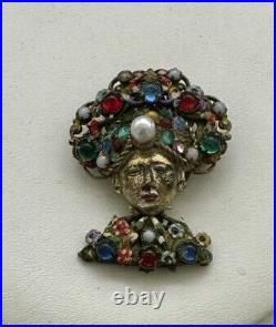 Antique Czech Filigree Enamel Jeweled Brooch Turban Sultan