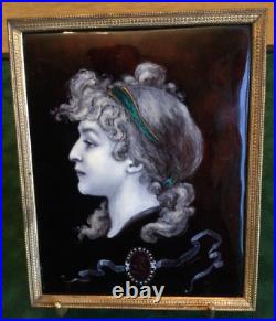 Antique Email Portrait Woman Signed Marie Gobert Frame Art Nouveau Rare Old 1895