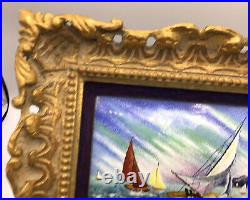 Antique Enamel On Copper Sailboat Painting by L. Raymond San Francisco Artist