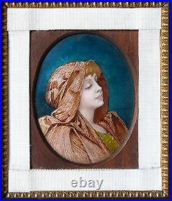 Antique Enamel Painting Original Pre-Raphaelite Woman Portrait Romanticism