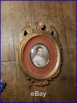 Antique Enamel Painting of a Victorian Lady Framed by Vasco Vanelli signed Pearl