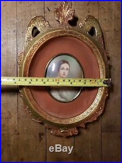Antique Enamel Painting of a Victorian Lady Framed by Vasco Vanelli signed Pearl