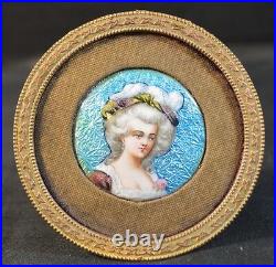Antique Enamel Portrait of a Lady in a Brass Frame