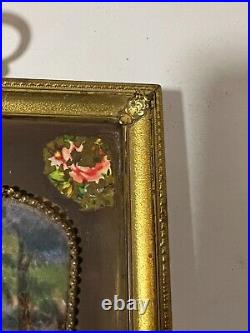 Antique Enamel on Copper by Damon Painting, Signed & Framed, 3 x 4 3/4 (Image)