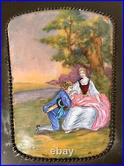 Antique Enamel on Copper by Damon Painting, Signed & Framed, 5 x 7 (Image)