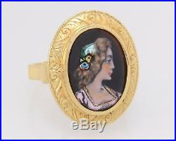 Antique Estate 14K Yellow Gold Enamel & Hand Painted Email d'Art Ring 5.6g