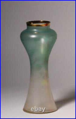 Antique European Art Nouveau Austrian Satin Glass Vase-Enameled Flower Painting