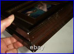 Antique Framed Signed Limoges Enamel on Copper Virgin Mary Plaque by P. Bonnet
