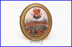 Antique French Air Balloon miniature Enamel Painting in 18K Gold