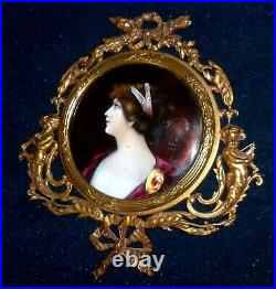 Antique French / Art Nouveau Brass Framed Limoges Painting On Copper Miniature