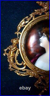 Antique French / Art Nouveau Brass Framed Limoges Painting On Copper Miniature