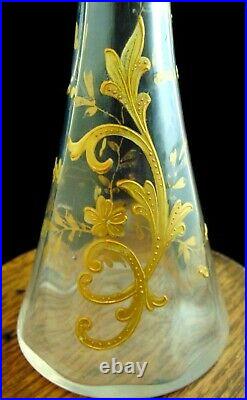 Antique French Bohemian Diamond Cut & Hand Painted Enamel Gold Art Glass Vase