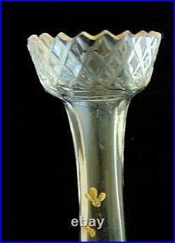 Antique French Bohemian Diamond Cut & Hand Painted Enamel Gold Art Glass Vase