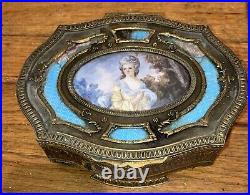 Antique French Enamel Anatole Vely Miniature Woman Portrait Painting Bronze Box