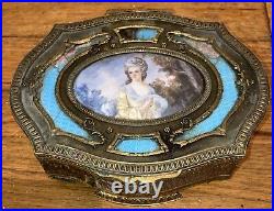 Antique French Enamel Anatole Vely Miniature Woman Portrait Painting Bronze Box