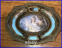 Antique French Enamel Anatole Vely Miniature Woman Portrait Painting Bronze Box