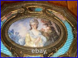 Antique French Enamel Anatole Vely Miniature Woman Portrait Painting Bronze Box