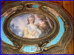 Antique French Enamel Anatole Vely Miniature Woman Portrait Painting Bronze Box