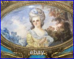 Antique French Enamel Anatole Vely Miniature Woman Portrait Painting Bronze Box