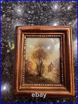 Antique French Enamel on Copper Painting 19th Farmhouse signed DeRei 4X4.75