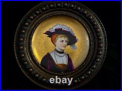 Antique French Hand Painted Porcelain Charger Enamel painting of Woman Framed