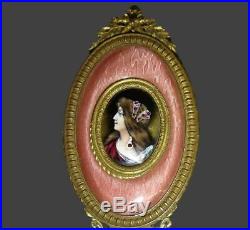 Antique French Jeweled Guilloche Enamel And Signed Miniature Lady Portrait Brush