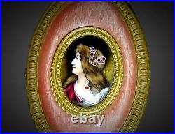 Antique French Jeweled Guilloche Enamel And Signed Miniature Lady Portrait Brush