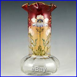 Antique French Legras Art Glass Vase Rubina Cranberry Hand Painted Enamel