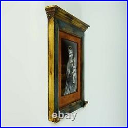 Antique French Limoges Enamel Copper Miniature Portrait Plaque Madonna & Jesus