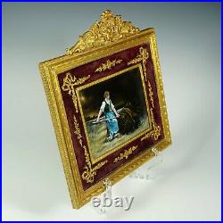 Antique French Limoges Enamel Miniature Portrait Plaque Gilt Bronze Ormolu Frame
