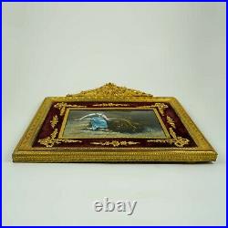 Antique French Limoges Enamel Miniature Portrait Plaque Gilt Bronze Ormolu Frame