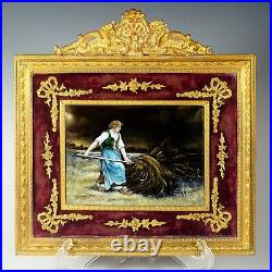 Antique French Limoges Enamel Portrait Plaque Gilt Bronze Empire Frame