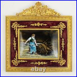 Antique French Limoges Enamel Portrait Plaque Gilt Bronze Empire Frame