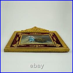 Antique French Limoges Enamel Portrait Plaque Gilt Bronze Empire Frame