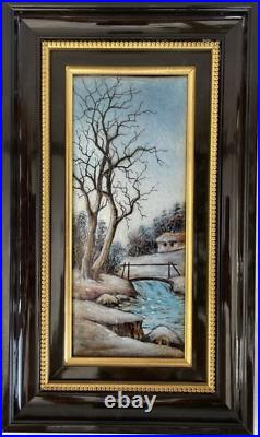 Antique French Limoges Enamel on Copper Landscape Grand Plaque Painting Signed