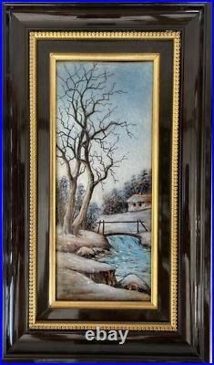 Antique French Limoges Enamel on Copper Landscape Grand Plaque Painting Signed