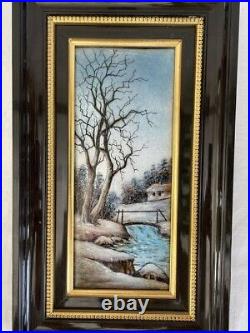 Antique French Limoges Enamel on Copper Landscape Grand Plaque Painting Signed