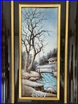 Antique French Limoges Enamel on Copper Landscape Grand Plaque Painting Signed