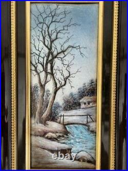 Antique French Limoges Enamel on Copper Landscape Grand Plaque Painting Signed