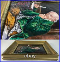 Antique French Limoges Kiln-fired Enamel Portrait of a Scribe, Accountant, Frame