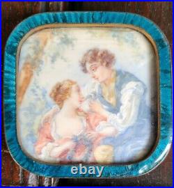 Antique French Miniature Painting Couple Man Woman 19th c. 1800's Enamel Frame