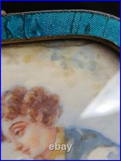Antique French Miniature Painting Couple Man Woman 19th c. 1800's Enamel Frame